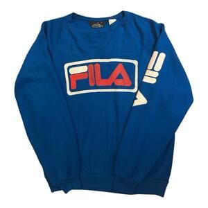 Vintage 90s Y2K FILA Blue Big Logo Spell Out Sleeve Crewneck Sweatshirt M